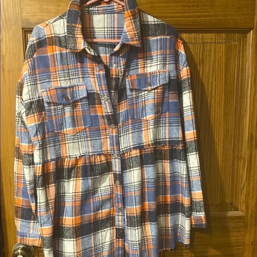 Plaid Snap closure shacket